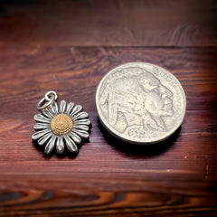 Petite sterling daisy with bronze charm/pendant - Cowhide and Conchos