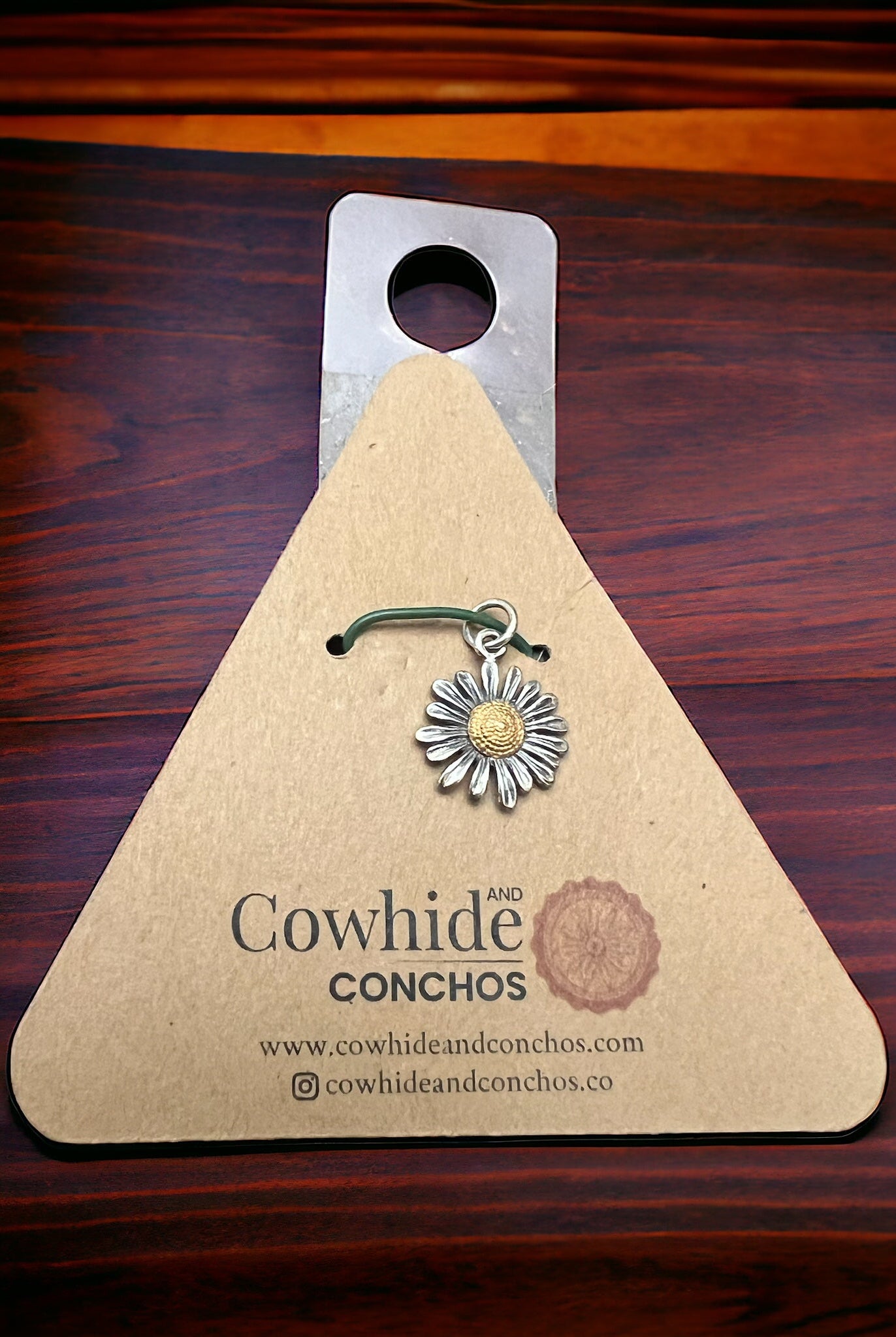 Petite sterling daisy with bronze charm/pendant - Cowhide and Conchos