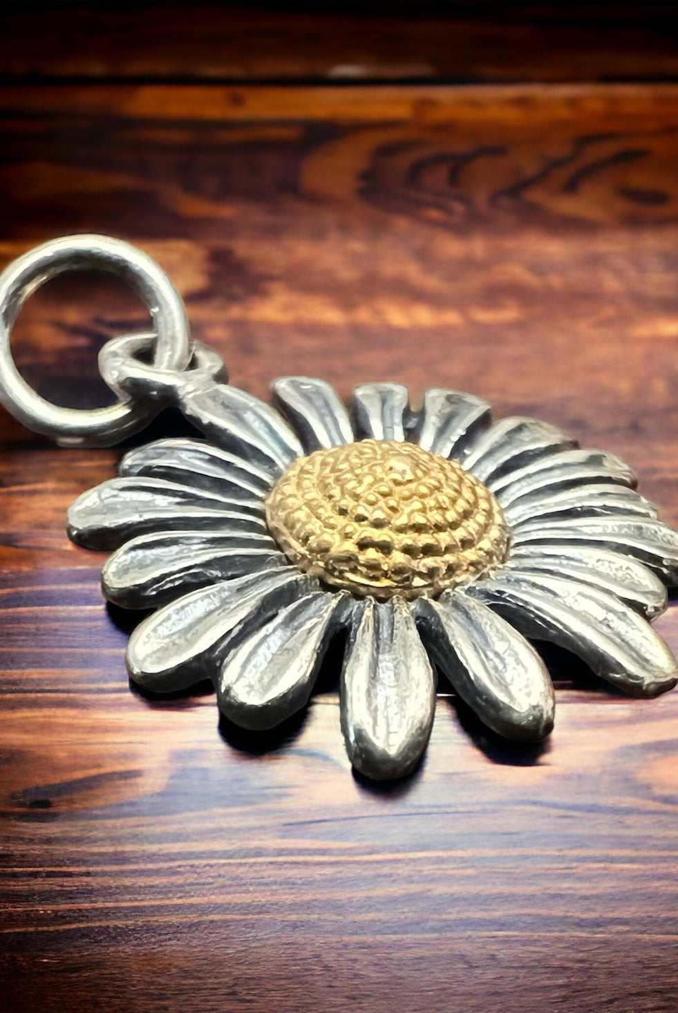 Petite sterling daisy with bronze charm/pendant - Cowhide and Conchos