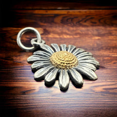 Petite sterling daisy with bronze charm/pendant - Cowhide and Conchos