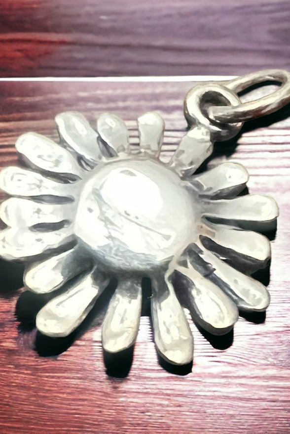 Petite sterling daisy with bronze charm/pendant - Cowhide and Conchos