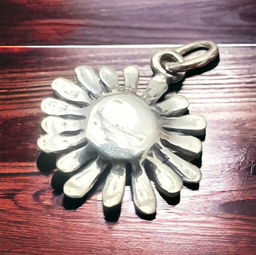 Petite sterling daisy with bronze charm/pendant - Cowhide and Conchos