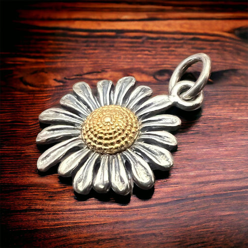 Petite sterling daisy with bronze charm/pendant - Cowhide and Conchos