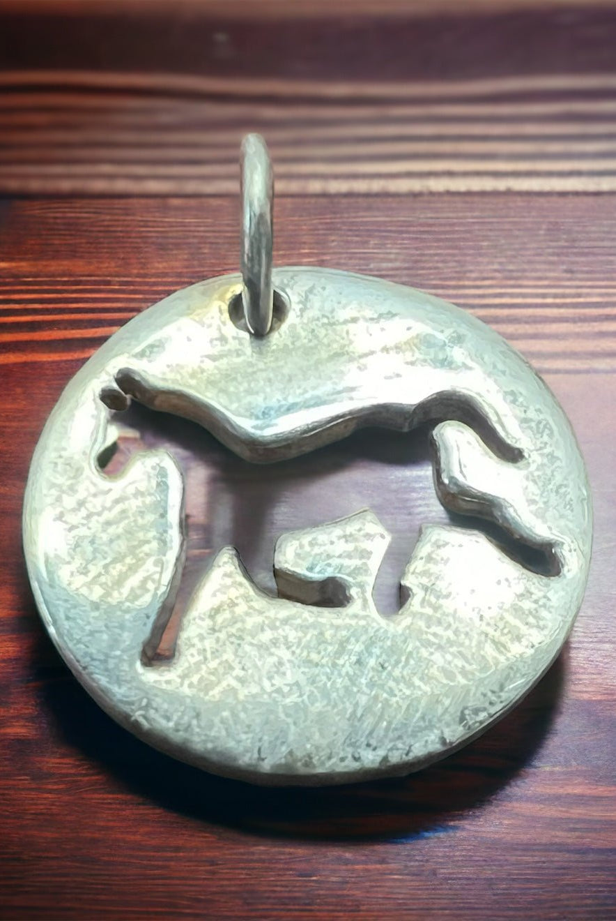 Petite Sterling Horse Charm/Pendant - Cowhide and Conchos