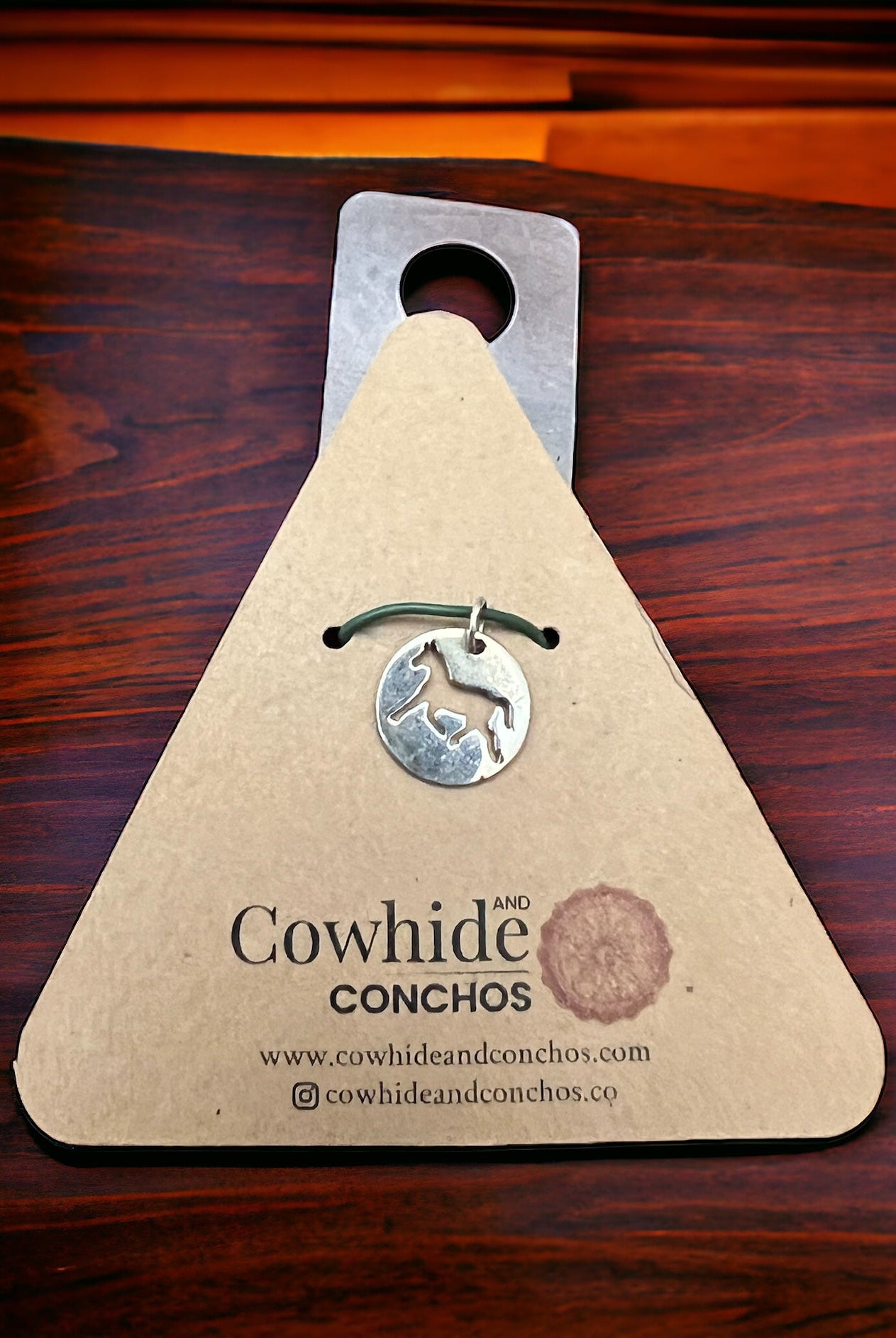 Petite Sterling Horse Charm/Pendant - Cowhide and Conchos
