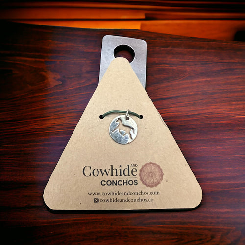 Petite Sterling Horse Charm/Pendant - Cowhide and Conchos