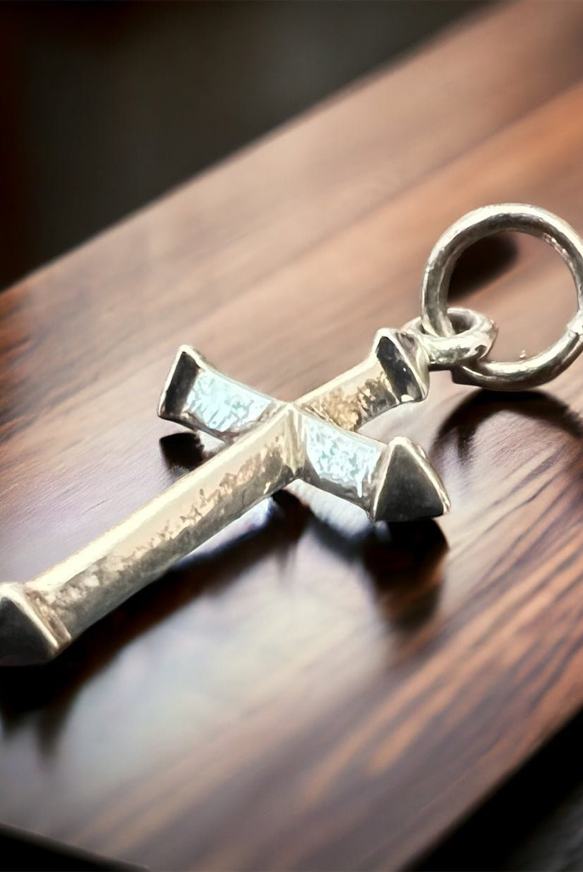 Petite Sterling Silver Cross Pendant/Charm - Cowhide and Conchos