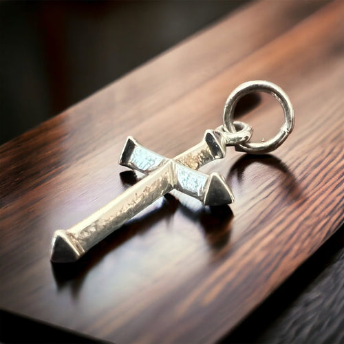 Petite Sterling Silver Cross Pendant/Charm - Cowhide and Conchos