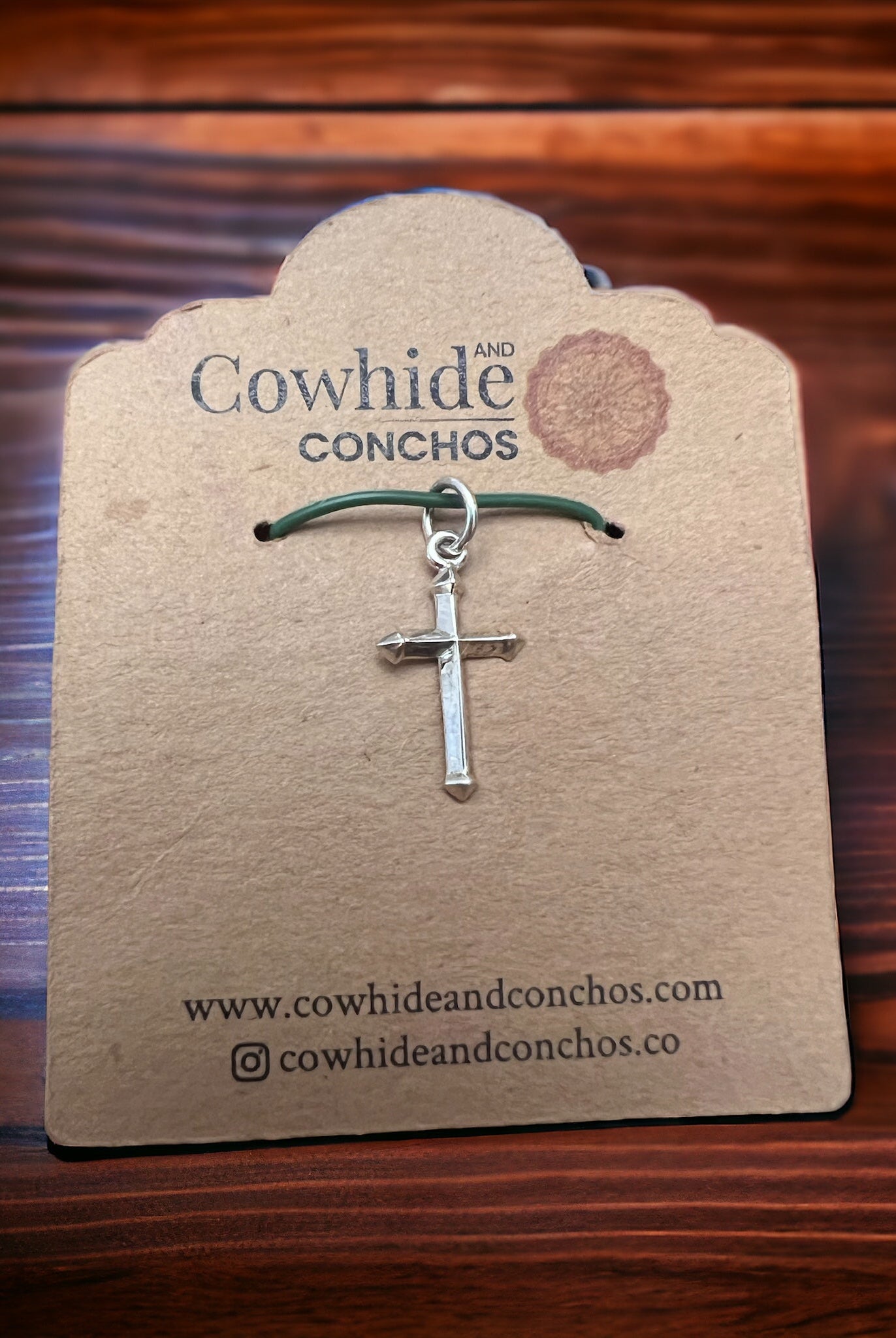 Petite Sterling Silver Cross Pendant/Charm - Cowhide and Conchos