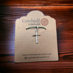 Petite Sterling Silver Cross Pendant/Charm - Cowhide and Conchos