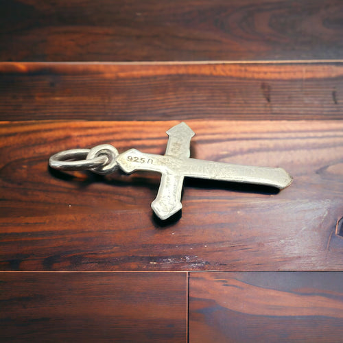 Petite Sterling Silver Cross Pendant/Charm - Cowhide and Conchos