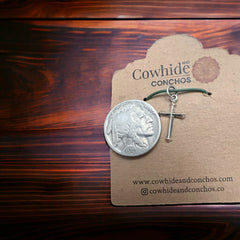 Petite Sterling Silver Cross Pendant/Charm - Cowhide and Conchos