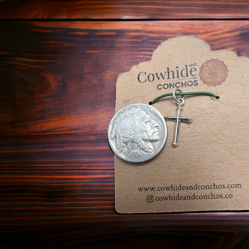 Petite Sterling Silver Cross Pendant/Charm - Cowhide and Conchos