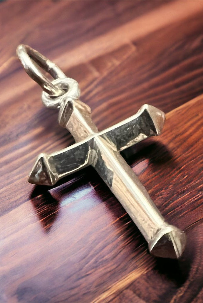 Petite Sterling Silver Cross Pendant/Charm - Cowhide and Conchos
