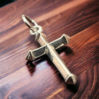 Petite Sterling Silver Cross Pendant/Charm - Cowhide and Conchos