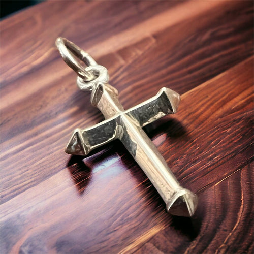 Petite Sterling Silver Cross Pendant/Charm - Cowhide and Conchos