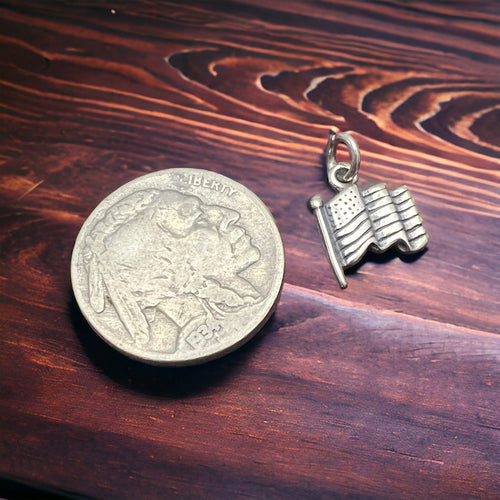 Petite Sterling silver USA Flag charm/pendant - Cowhide and Conchos