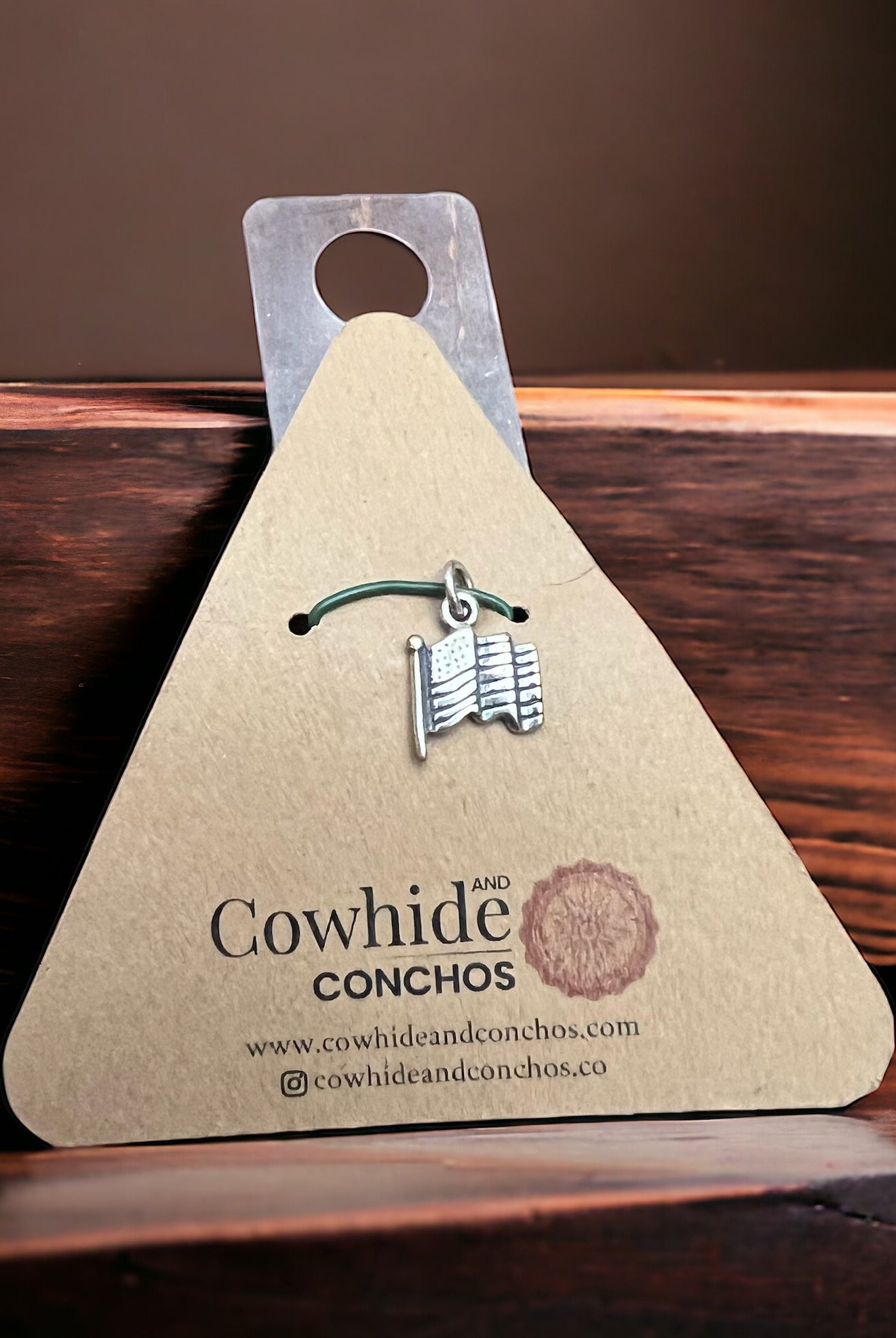Petite Sterling silver USA Flag charm/pendant - Cowhide and Conchos