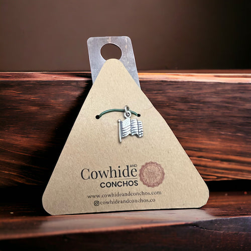 Petite Sterling silver USA Flag charm/pendant - Cowhide and Conchos
