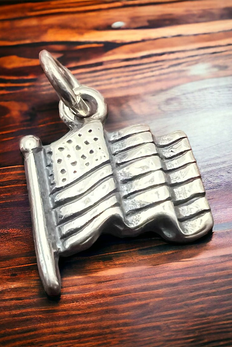 Petite Sterling silver USA Flag charm/pendant - Cowhide and Conchos