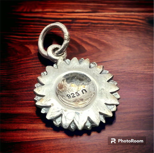 Petite Sterling sunflower charm/pendant - Cowhide and Conchos