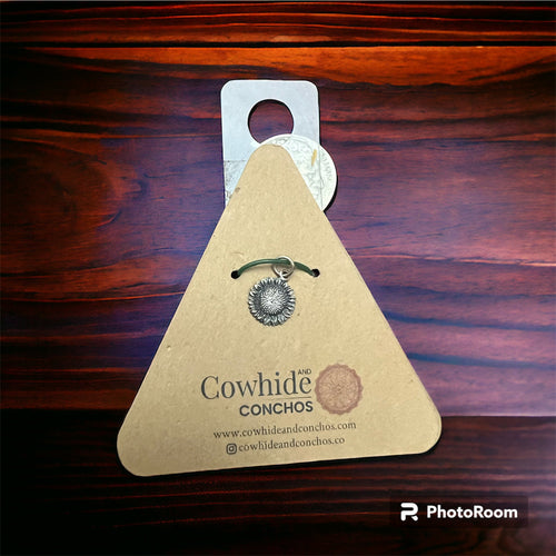 Petite Sterling sunflower charm/pendant - Cowhide and Conchos