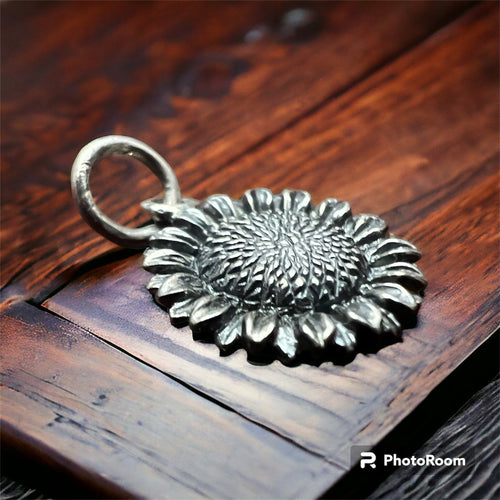 Petite Sterling sunflower charm/pendant - Cowhide and Conchos