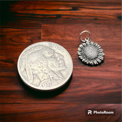 Petite Sterling sunflower charm/pendant - Cowhide and Conchos