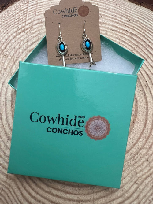 Phil Garcia Turquoise & Sterling Silver Earrings - Cowhide and Conchos