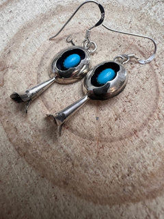 Phil Garcia Turquoise & Sterling Silver Earrings - Cowhide and Conchos