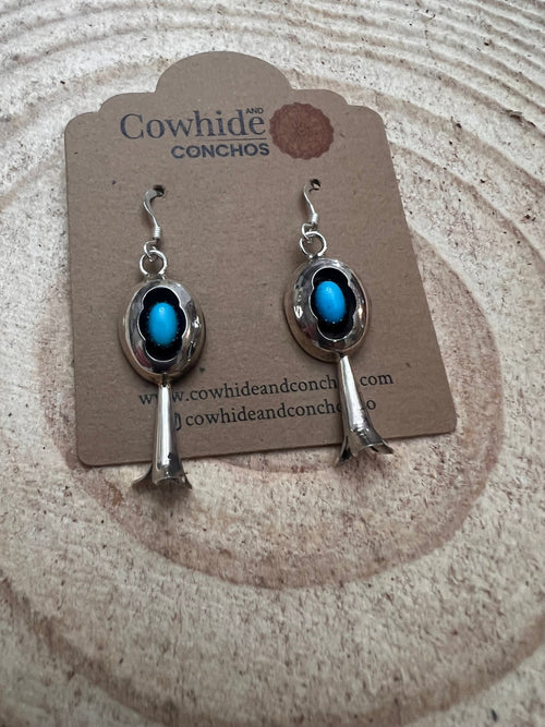 Phil Garcia Turquoise & Sterling Silver Earrings - Cowhide and Conchos