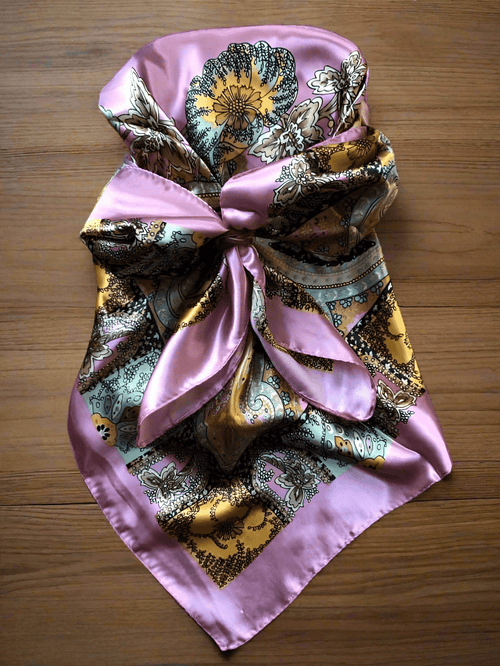 Pink & Gold Paisley Wild Rag - Cowhide and Conchos