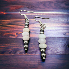 Pink Morganite and Silver pearl dangle earrings - Cowhide and Conchos