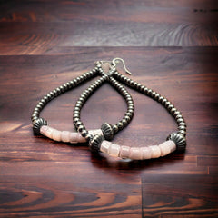 Pink shell earrings and Sterling Pearls - Cowhide and Conchos