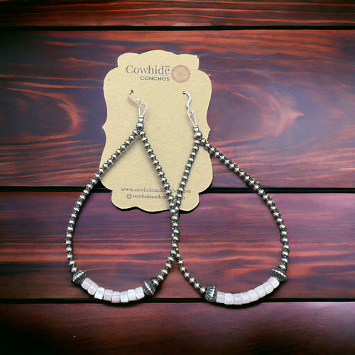 Pink shell earrings and Sterling Pearls - Cowhide and Conchos