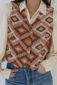 Pink Southwest Tapestry Vest - Cowhide and Conchos