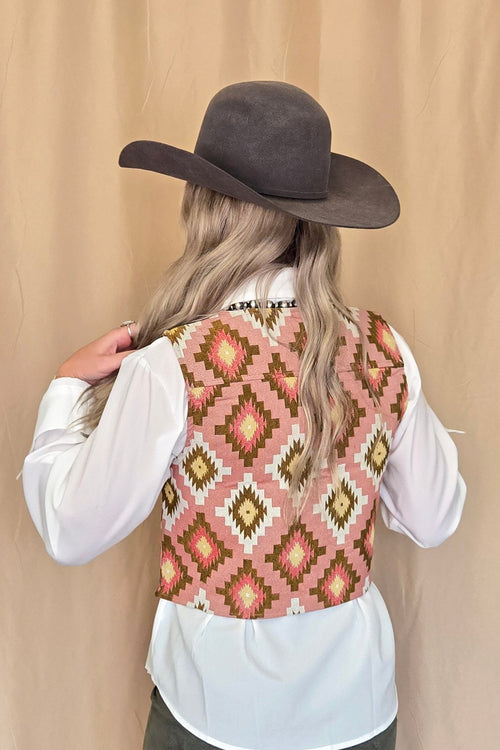 Pink Southwest Tapestry Vest - Cowhide and Conchos