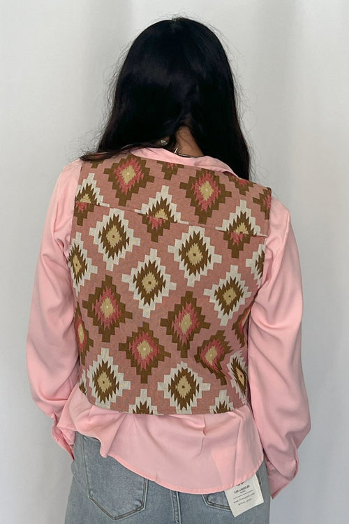 Pink Southwest Tapestry Vest - Cowhide and Conchos
