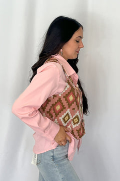Pink Southwest Tapestry Vest - Cowhide and Conchos