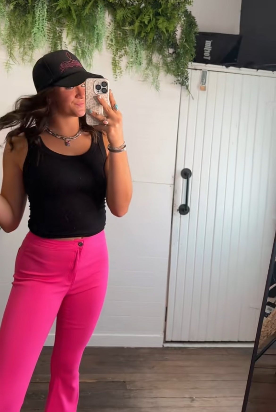 Pink Super Stretch Bell Pant - Cowhide and Conchos