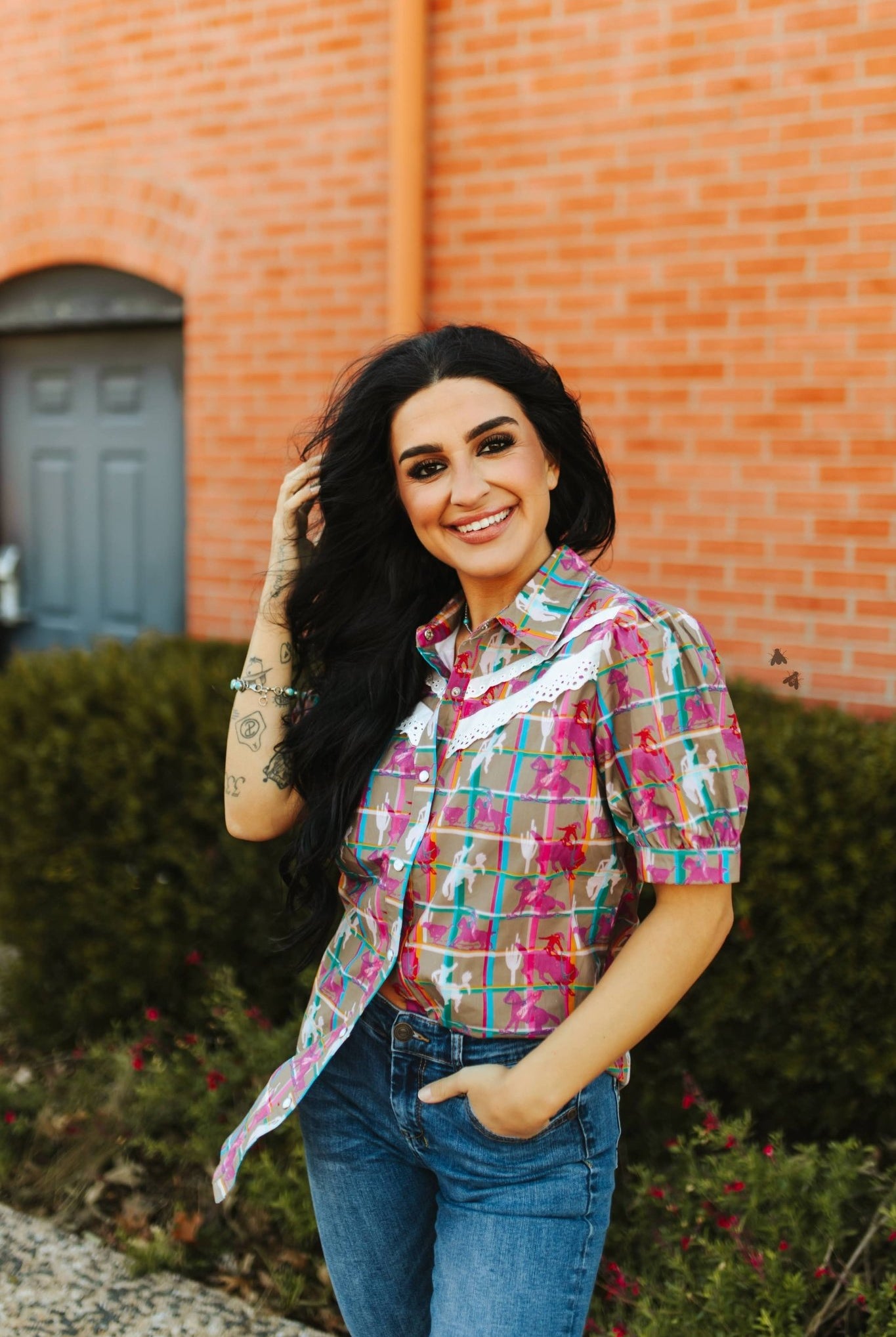 Plaid Posse Top - Cowhide and Conchos