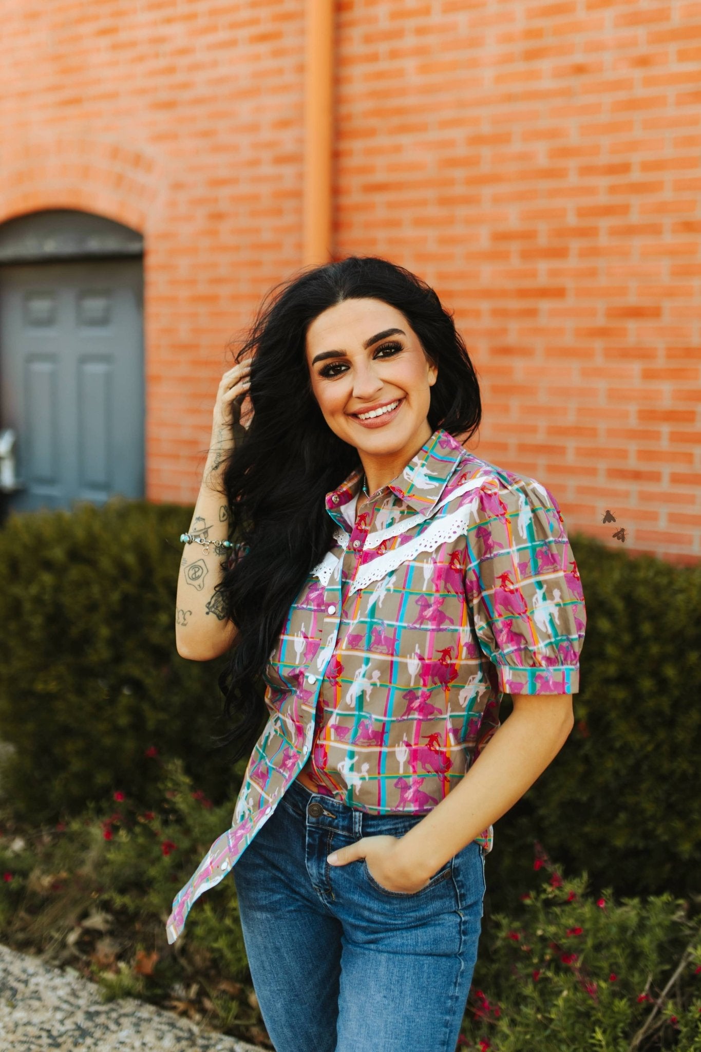 Plaid Posse Top - Cowhide and Conchos