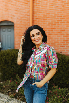 Plaid Posse Top - Cowhide and Conchos