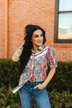Plaid Posse Top - Cowhide and Conchos