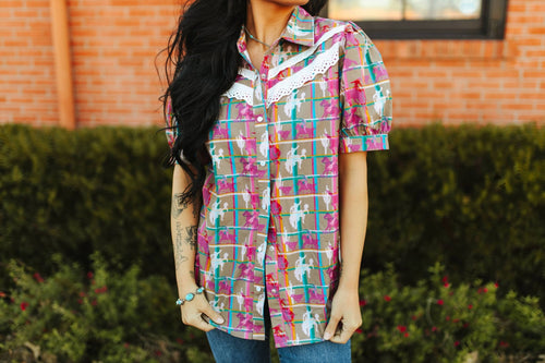 Plaid Posse Top - Cowhide and Conchos