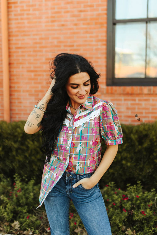 Plaid Posse Top - Cowhide and Conchos