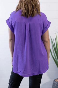 Pleated Button Up Woven Top - Cowhide and Conchos