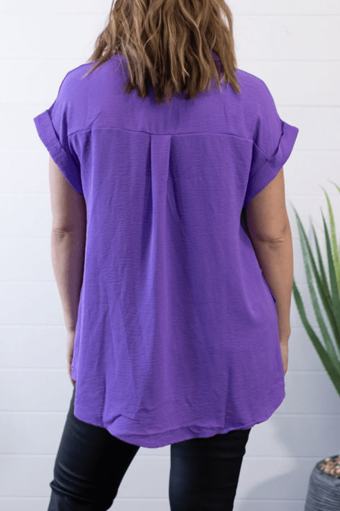 Pleated Button Up Woven Top - Cowhide and Conchos