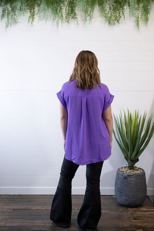 Pleated Button Up Woven Top - Cowhide and Conchos