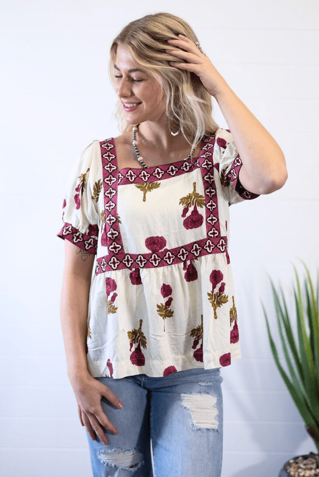 Prairie Marigold Blouse - Cowhide and Conchos